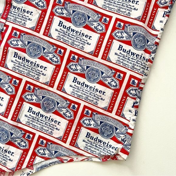 Vintage 60s 70s Budweiser Beer Label Line Union AOP Pop Art Polo Shirt Hawaiian. - Picture 5 of 12